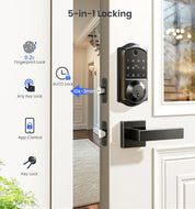 VE017 Fingerprint Smart Door Lock – 7-in-1 Keyless Entry with App Control, Biometric, Touchscreen Keypad, Auto Lock – Matte Black