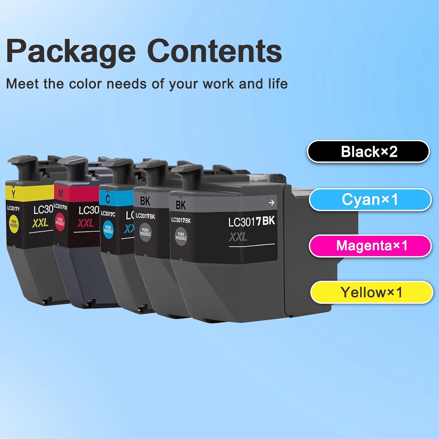 FADFAWN LC3017XL High Yield Ink Cartridges 5-Pack (BK/C/M/Y) – Compatible Replacement for Brother MFC-J5330DW, J6530DW, J6730DW, J6930DW Printers