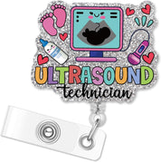 ERHACHAIJIA Retractable Badge Reel – Funny Silver Glitter ID Holder for Ultrasound Technicians, Nurses