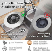 BAOLSLS 3-in-1 Kitchen Sink Stopper – Pop-Up Drain Strainer with Extra Basket Strainer, 3-1/2 Inch