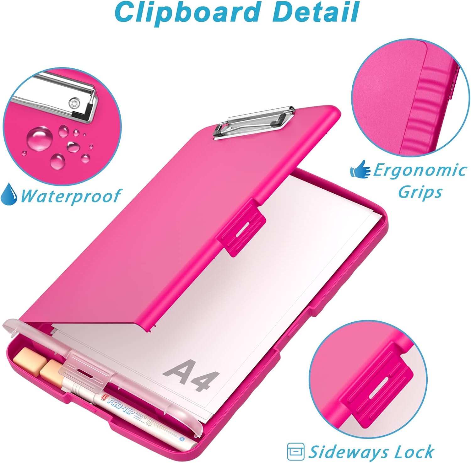 Rimilak Plastic Clipboard with Storage – 8.5 x 11 High Capacity Side-Opening Folio Nursing Case with Pen Holder – Red