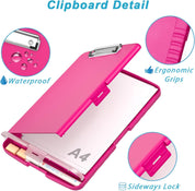 Rimilak Plastic Clipboard with Storage – 8.5 x 11 High Capacity Side-Opening Folio Nursing Case with Pen Holder – Red