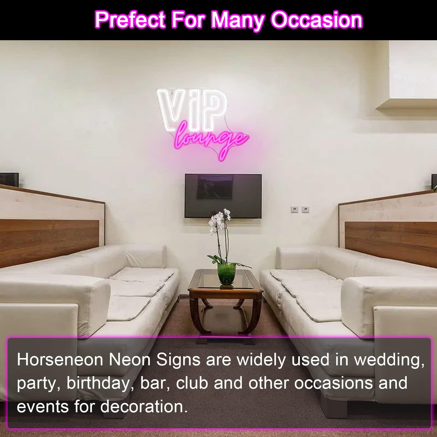 VIP Lounge Neon Sign – Pink & White LED Wall Decor Light – USB Powered Acrylic Neon Sign for Bar, Hotel, Café, or Home – Art Deco Style