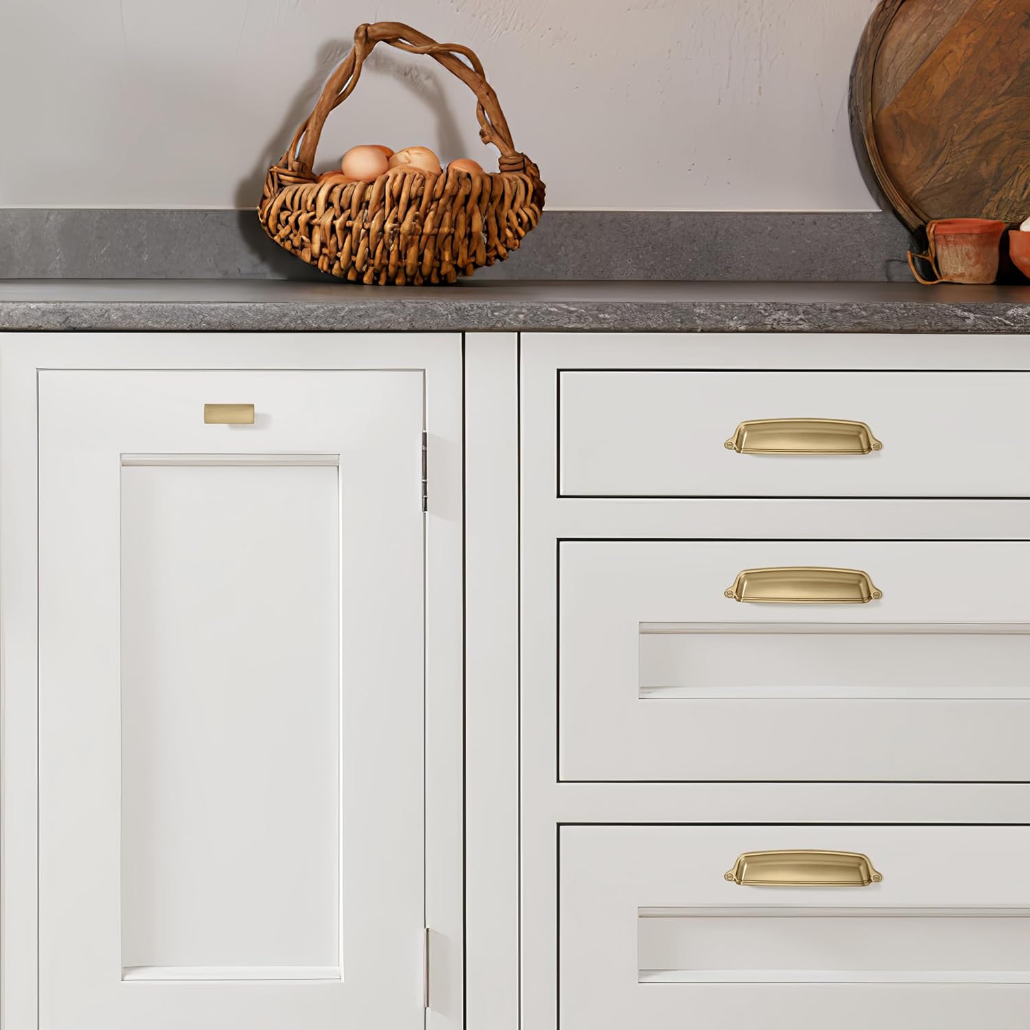 khtumeware 10-Pack 3-Inch Cup Drawer Pulls – Champagne Bronze Cabinet Handles – Brushed Gold Zinc Alloy Hardware for Kitchen, Bathroom, or Dresser Cabinets