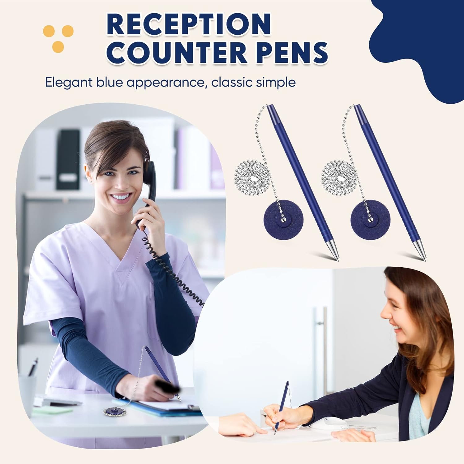 Pasimy Secure Pen with Adhesive Chain and Security Blue Ink Pen Holder for Home Office Supplies (6 Pieces)