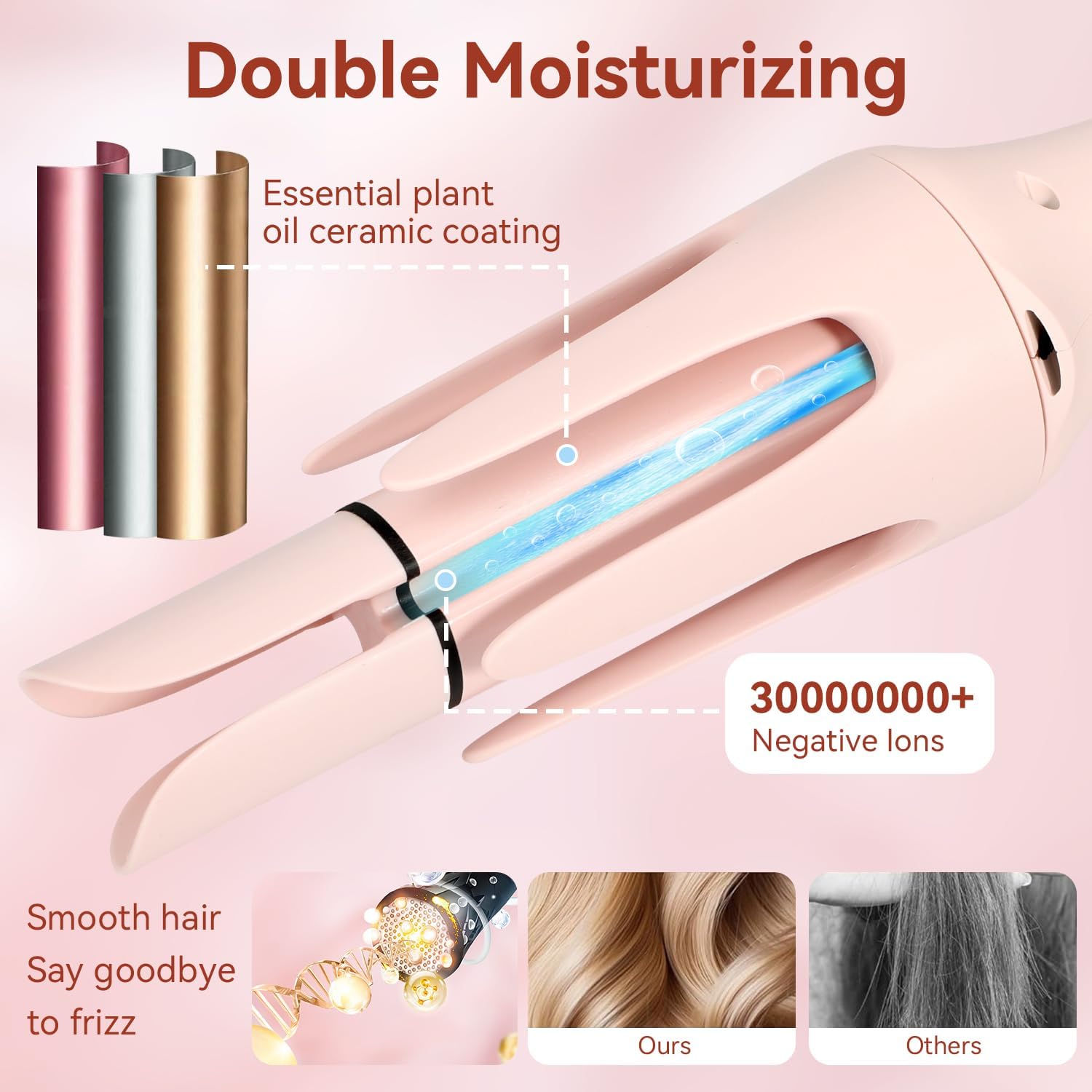 3-in-1 Automatic Curling Iron & Hair Straightener Brush – with Dual Ceramic Barrels