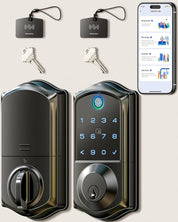 VE017 Fingerprint Smart Door Lock – 7-in-1 Keyless Entry with App Control, Biometric, Touchscreen Keypad, Auto Lock – Matte Black