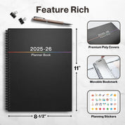 Large Academic Planner 2025–2026 – 8.5 x 11 Daily Calendar Book, July 2025 to June 2026, Spiral-Bound with Colorful Tabs, Stickers, Bookmark & Pocket