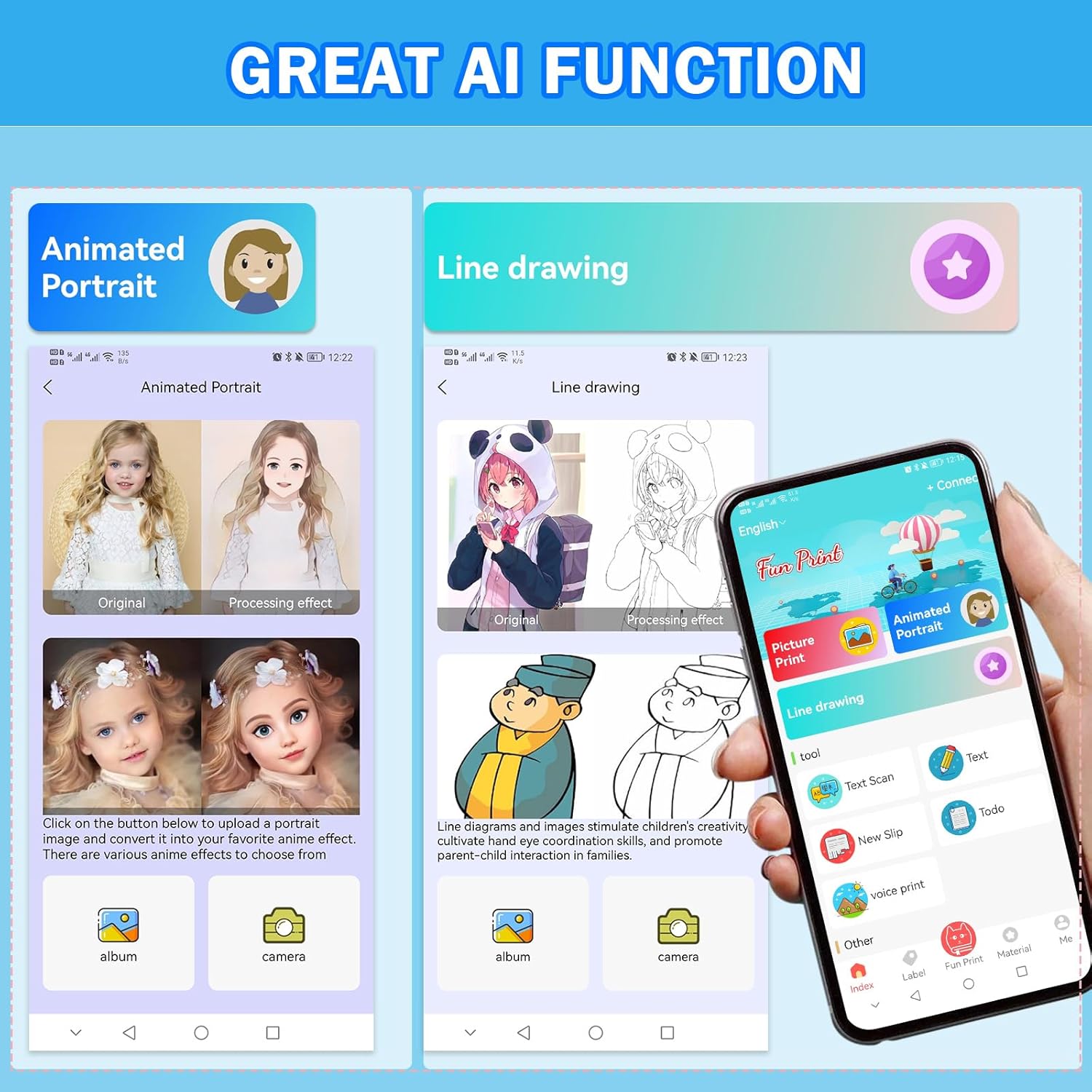 HUIJUTCHEN Mini Pocket Printer with Case – Portable Bluetooth Thermal Printer with 10 Rolls Paper, Black Ink, for Photos, Journals, Notes & Lists – Black