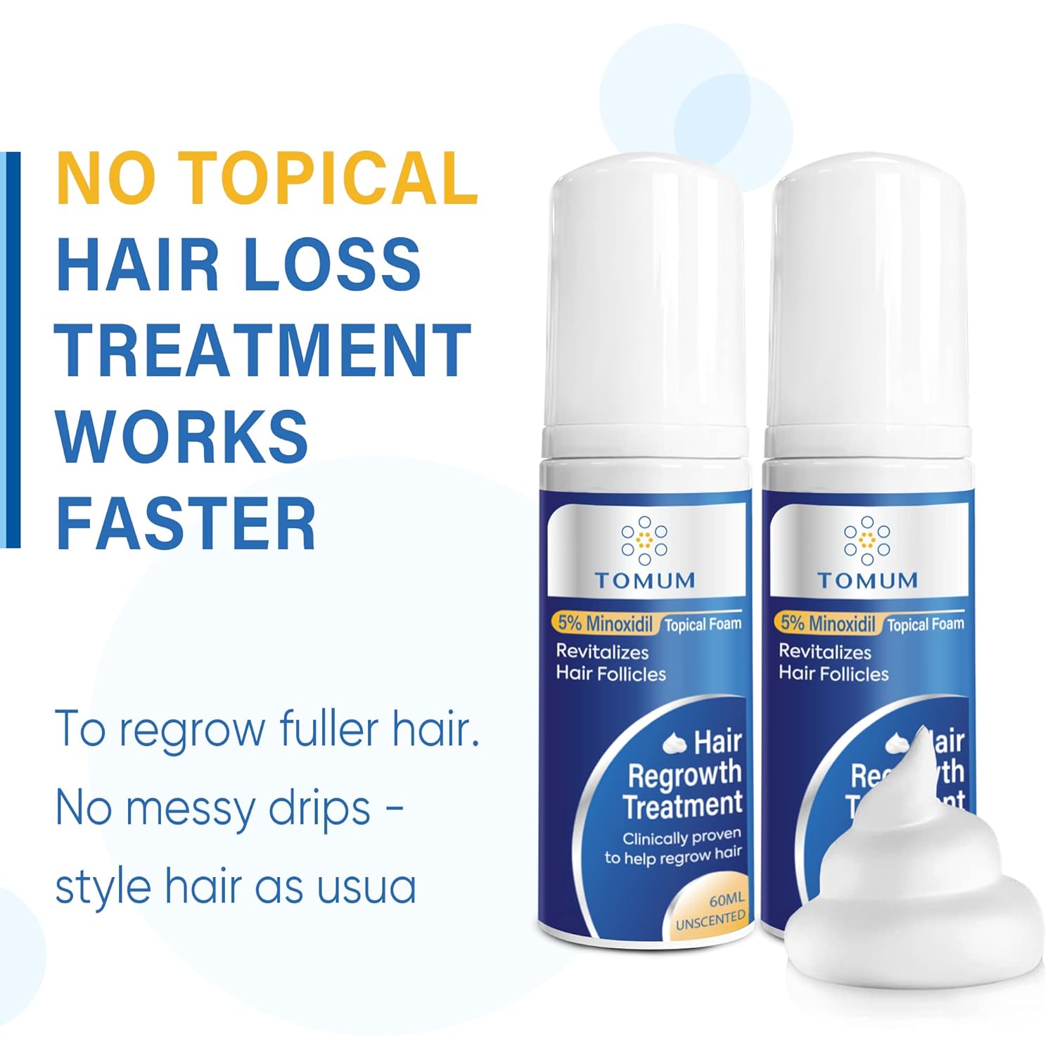5% Minoxidil Foam for Hair Growth & Regrowth – Slows Hair Loss, Promotes Thicker, Longer Hair – 2 Month Supply