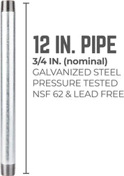 Pipe Decor 3/4 in. x 12 in. Galvanized Steel Nipple – 4-Pack – Industrial Pipe Fittings for Plumbing & DIY Projects