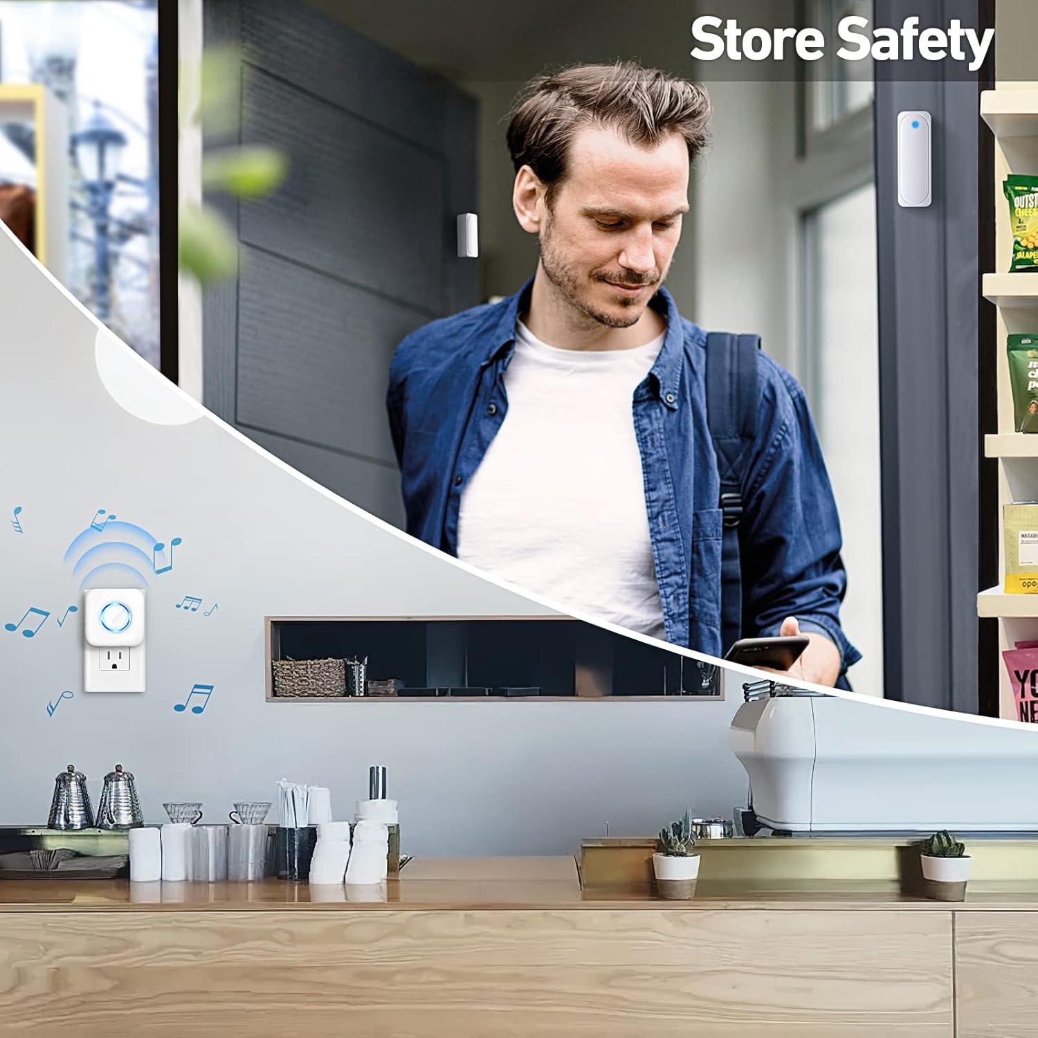 Wireless Door Chime with Sensor 600 FT Range 58 Chimes & 5 Volume Levels – LED Indicator – Battery Powered