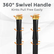 Giraffe Tools 50FT Garden Hose – Lightweight, Lay-Flat, Flexible PVC Water Hose with 9-Function Nozzle – Kink-Free Design (Black)