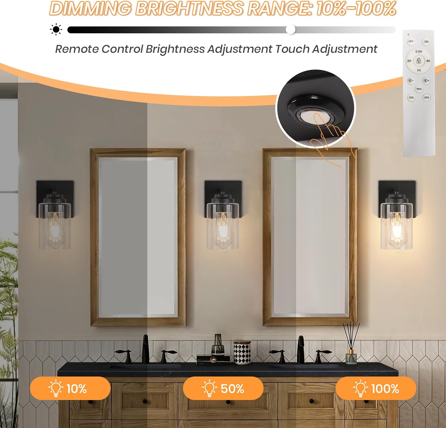 Rechargeable Wall Lights Set of 2 – Dimmable Battery-Operated Wall Sconce with 15000mAh Endurance, Wireless and Fast Charging, for Bedroom, Living Room, Hallway