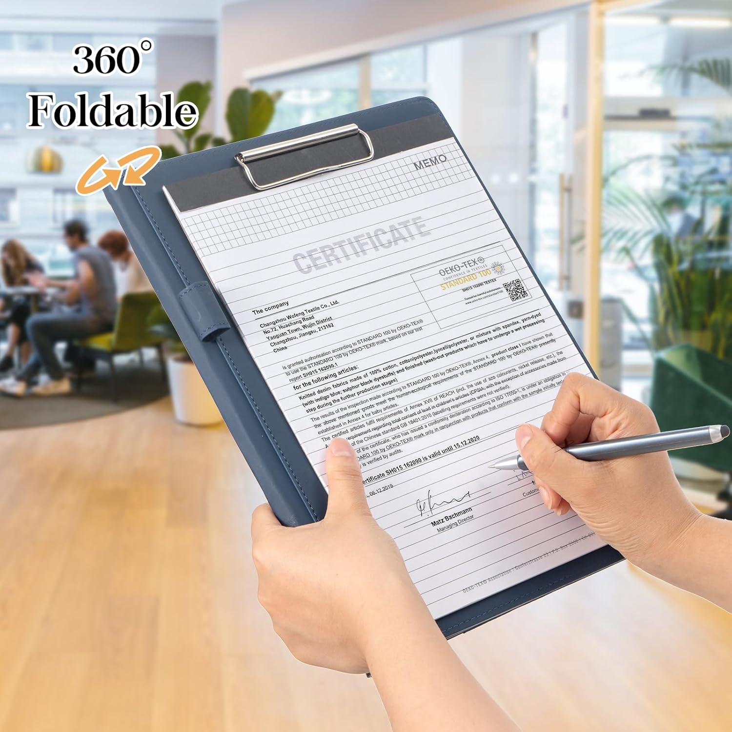 ProCase A4 Clipboard Folder – PU Leather File Organizer with Lid, Document Pockets, and Pen Holder, Dark Blue