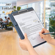 ProCase A4 Clipboard Folder – PU Leather File Organizer with Lid, Document Pockets, and Pen Holder, Dark Blue