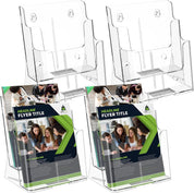 MaxGear 2-Tier Acrylic Brochure Holder 6x9 Inch – Clear Literature Display Stand for Pamphlets, Booklets, Flyers – Wall Mount or Countertop Use – 4 Pack