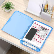 Plastic Clipboard with Storage – 8.5 x 11 High Capacity Side-Opening Folio Nursing Case with Pen Holder – Blue