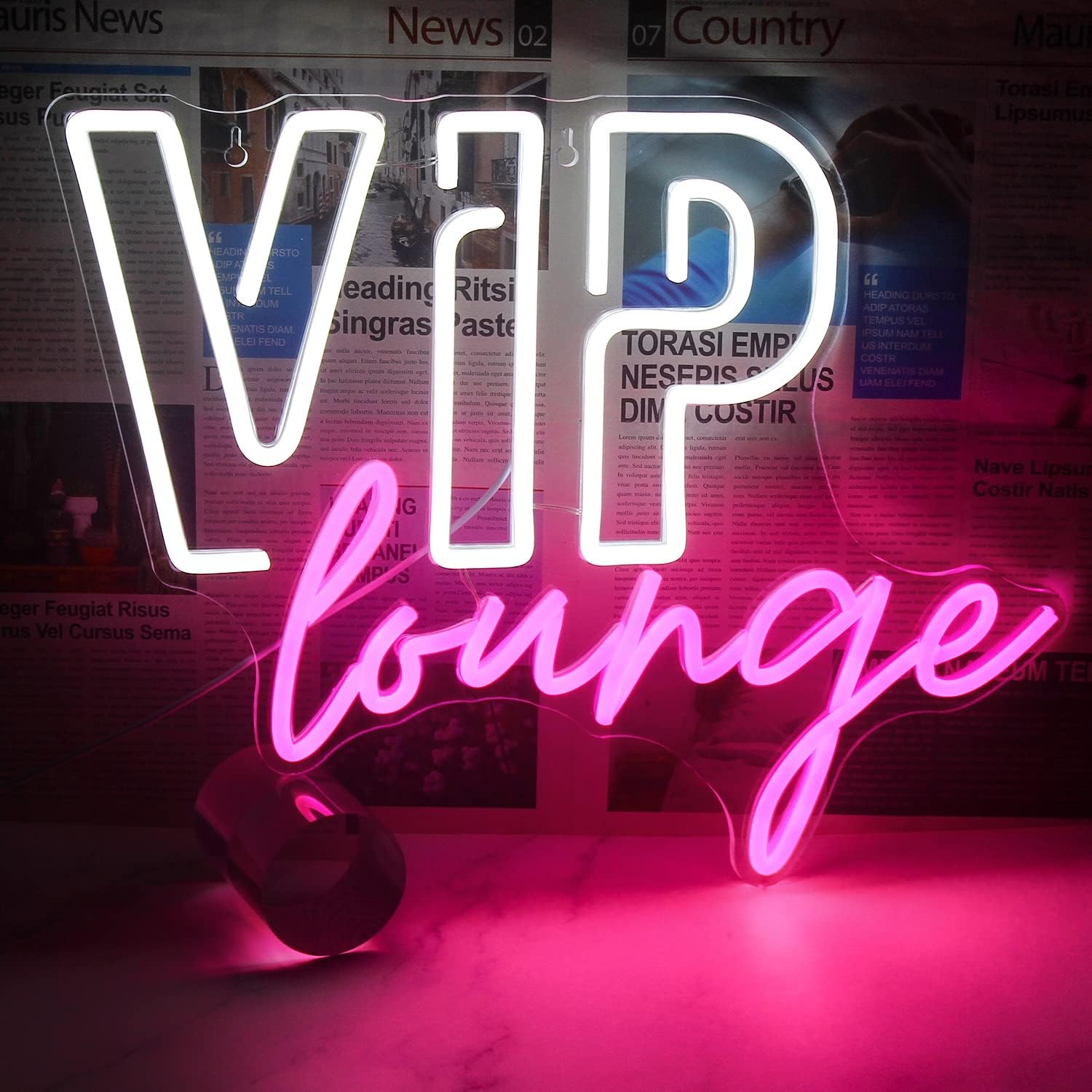 VIP Lounge Neon Sign – Pink & White LED Wall Decor Light – USB Powered Acrylic Neon Sign for Bar, Hotel, Café, or Home – Art Deco Style