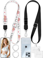 3-in-1 Phone Lanyard Strap Crossbody – 2 Pack for iPhone & Cell Phones – Adjustable Neck Strap with Tab & Key Ring (Black + “Be Kind” Design)