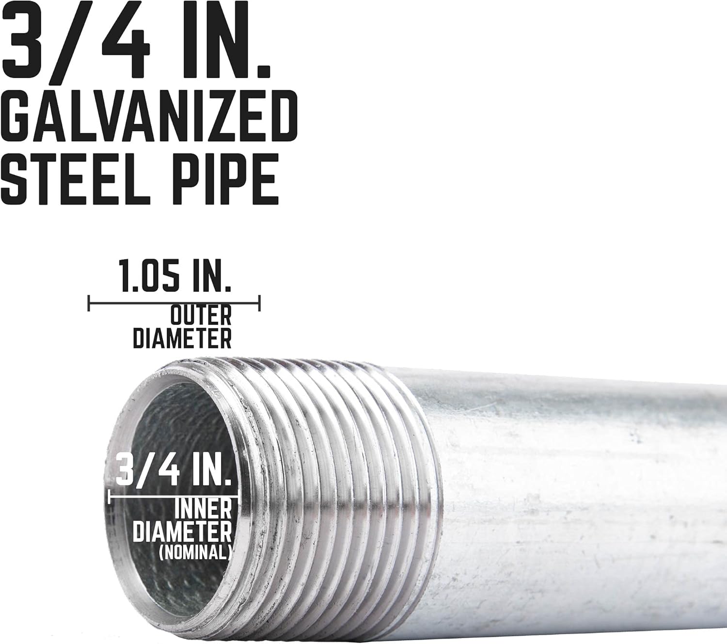 Pipe Decor 3/4 in. x 12 in. Galvanized Steel Nipple – 4-Pack – Industrial Pipe Fittings for Plumbing & DIY Projects