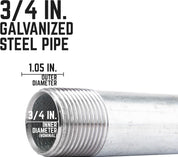 Pipe Decor 3/4 in. x 12 in. Galvanized Steel Nipple – 4-Pack – Industrial Pipe Fittings for Plumbing & DIY Projects