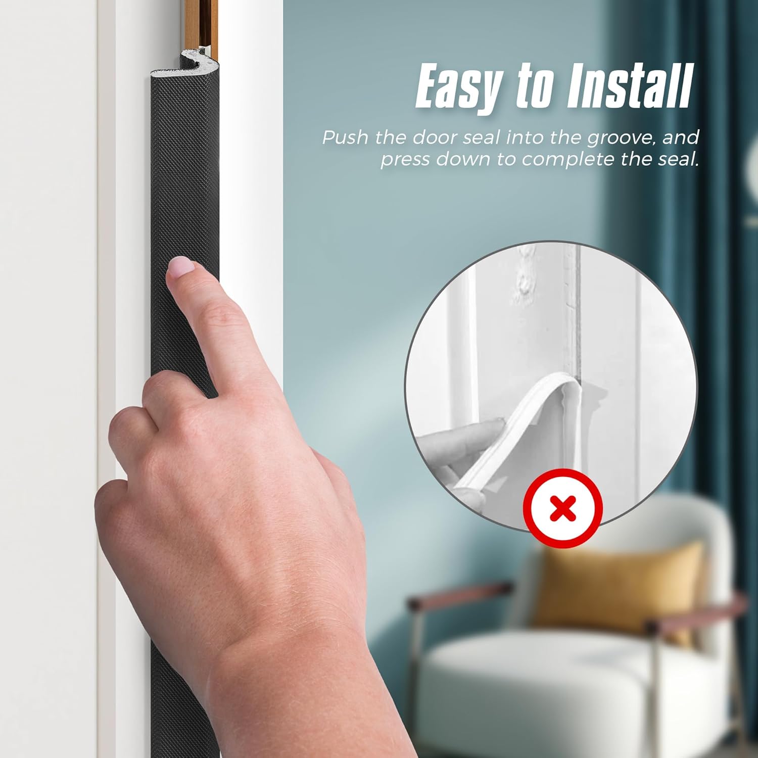 Weather Stripping Door Seal Strip 26FT – V-Shape Soundproofing Door Sealer for Large Gaps, Black