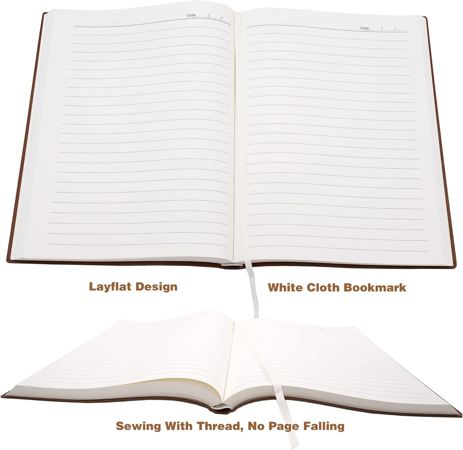 BenOpinion A4 Large Thick Journal Notebook – 416 Lined Pages – Soft Faux Leather Cover – 8.4" x 11.4" – Brown – Ruled Writing Notebook