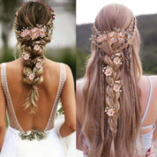 5-Piece Bridal Flower Hair Pins – Cherry Blossom Pink Crystal Pearl Hair Accessories with Rhinestones for Wedding Updos