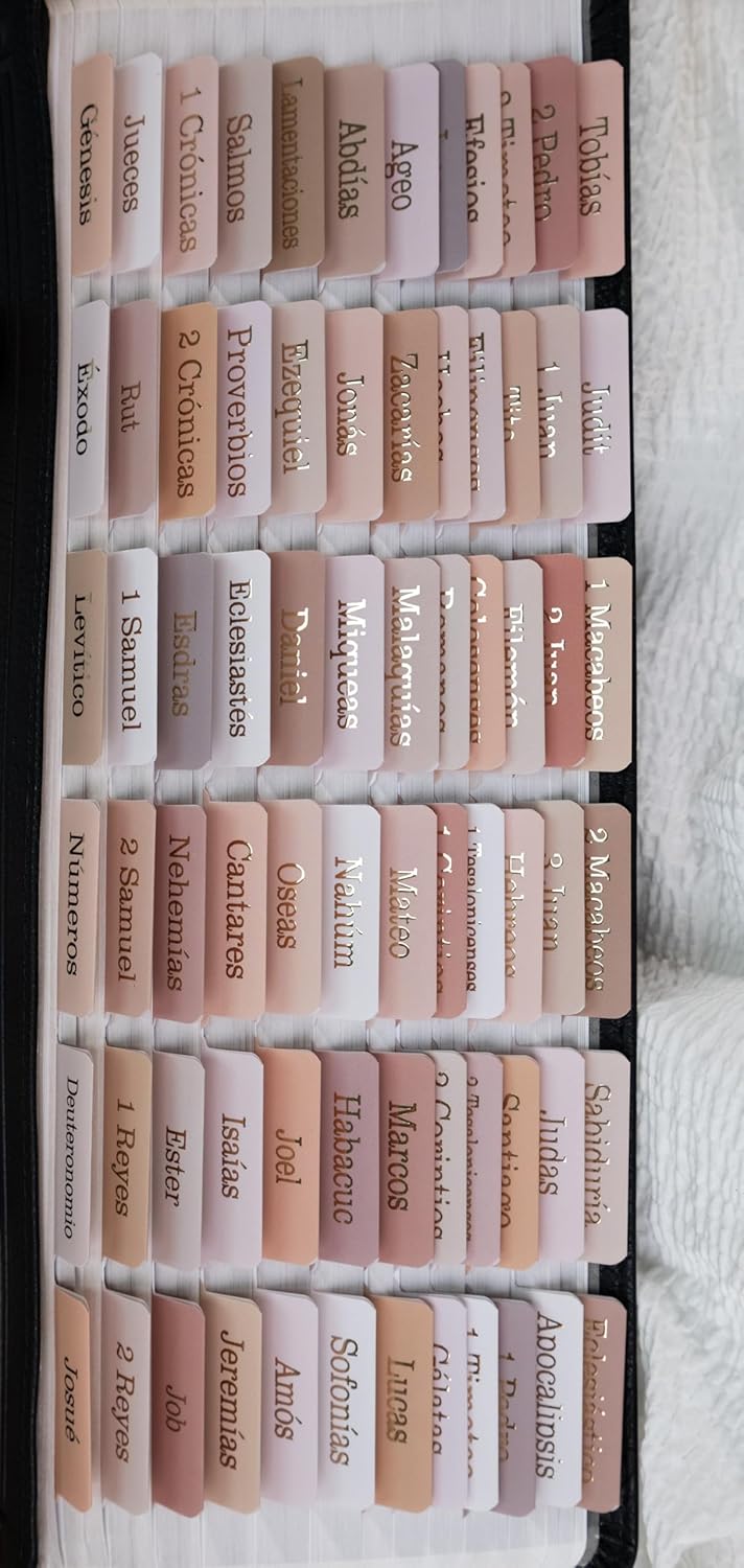 Spanish Laminated Bible Tabs – 80 Large Print Repositionable Tabs with Gold Foil Lettering – Easy-to-Apply Bible Index Tabs for Men & Women