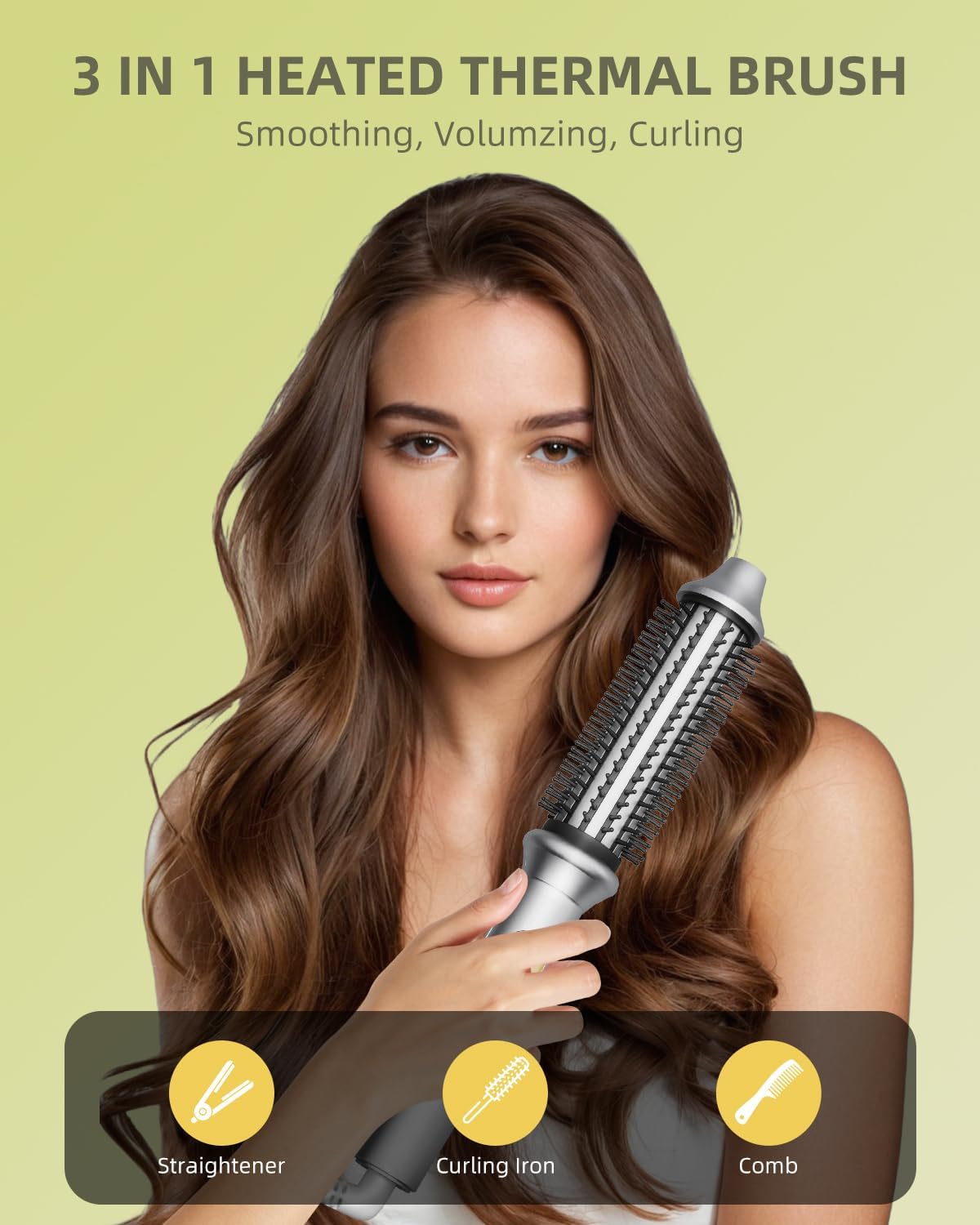 Avvnee Thermal Brush Curling Iron – 1.26" Heated Round Brush for Long Hair, Fast 30s Heat-Up, Gray
