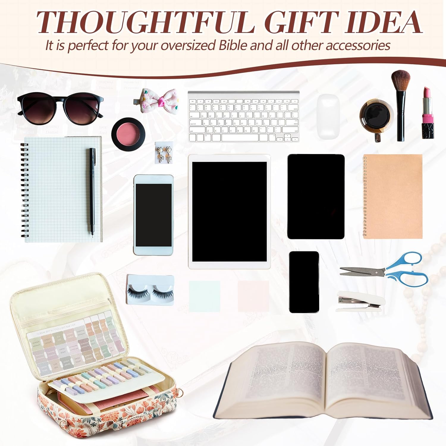 Extra Large Bible Cover Case – 12.8 x 10.5" Chenille Letter PU Leather Bible Bag with Shoulder Strap, Bible Tabs