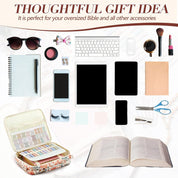 Extra Large Bible Cover Case – 12.8 x 10.5" Chenille Letter PU Leather Bible Bag with Shoulder Strap, Bible Tabs