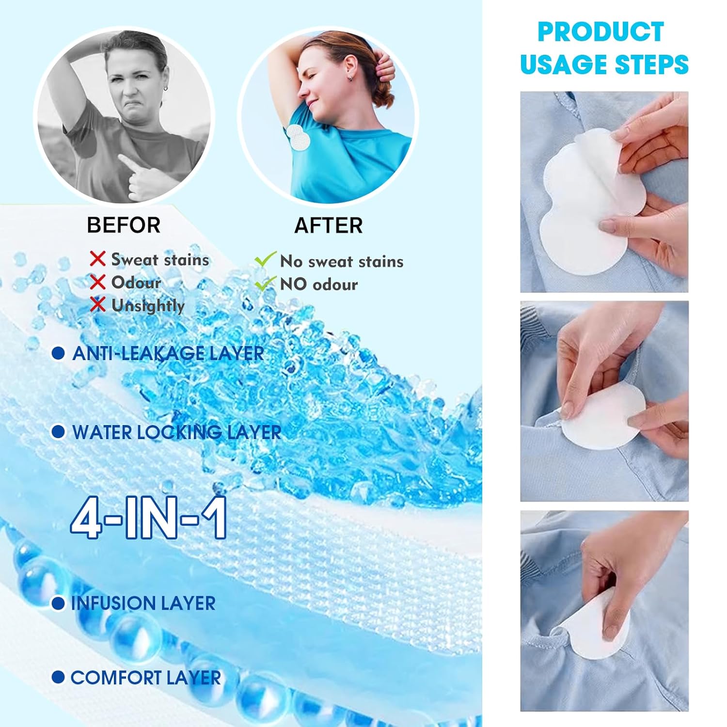 150 PCS Underarm Sweat Pads – Premium Disposable Armpit Sweat Shields for Men & Women – Ultra-Absorbent, Comfortable Hyperhidrosis Protection