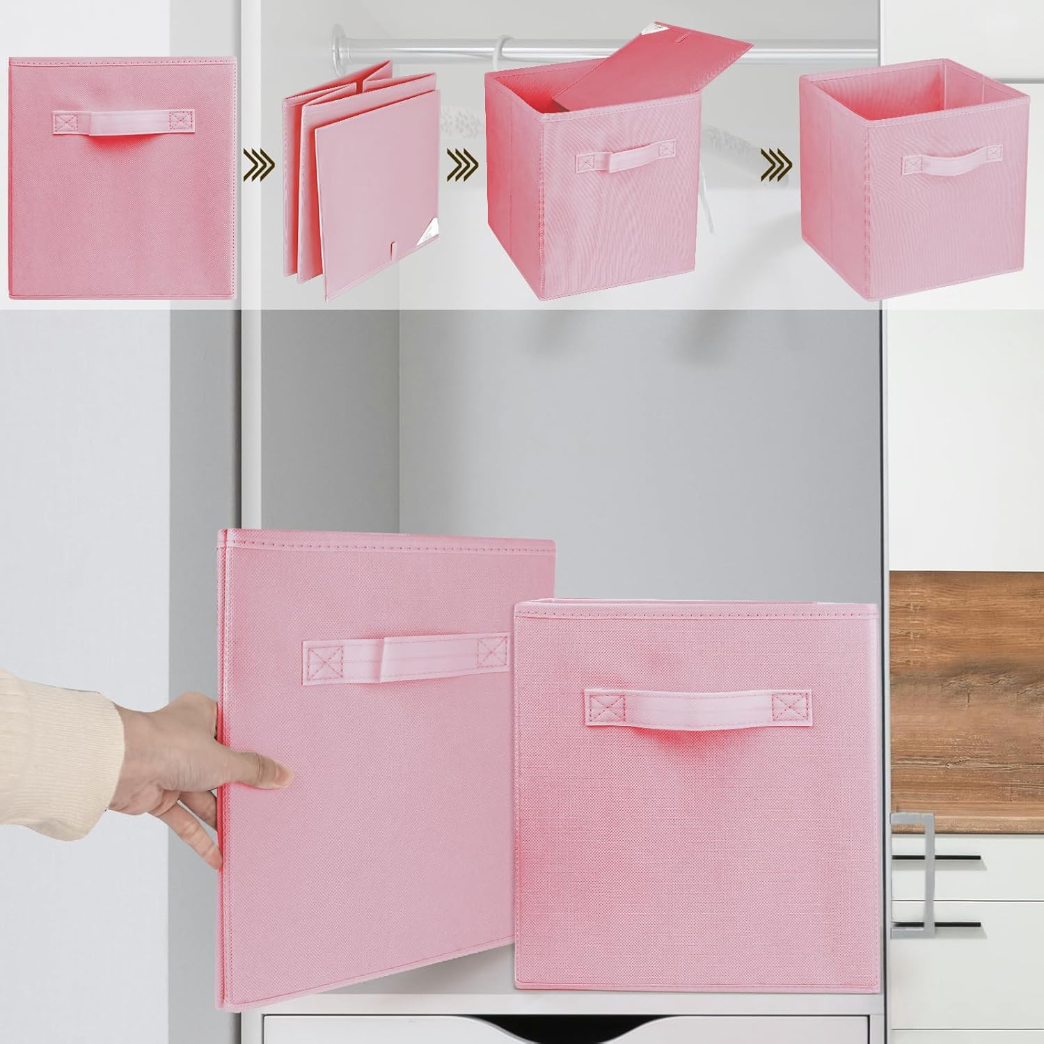 Zuihug 2-Piece 10.5" Collapsible Storage Cubes – Foldable Fabric Bins for Closet, Shelves, and Office Organization – Pink