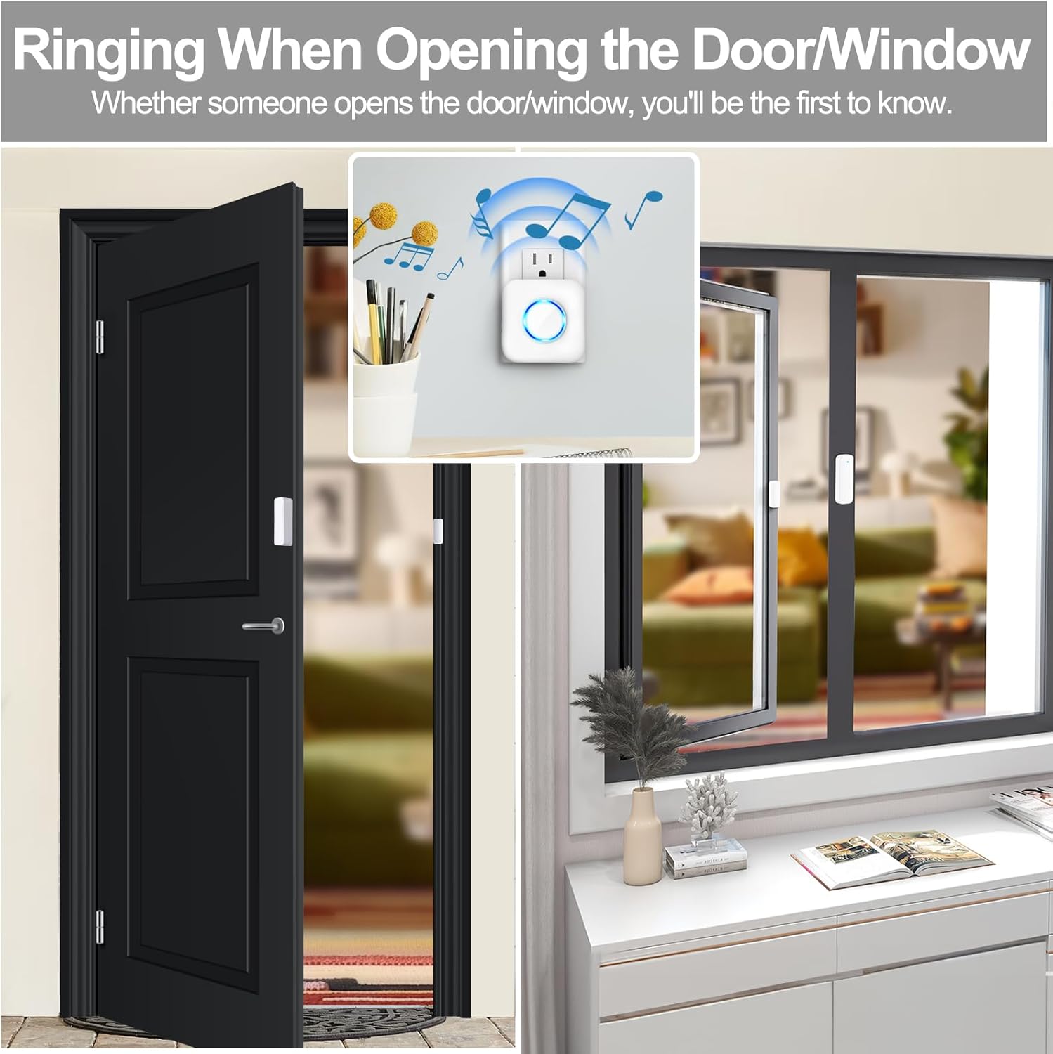 Wireless Door Chime with Sensor 600 FT Range 58 Chimes & 5 Volume Levels – LED Indicator – Battery Powered