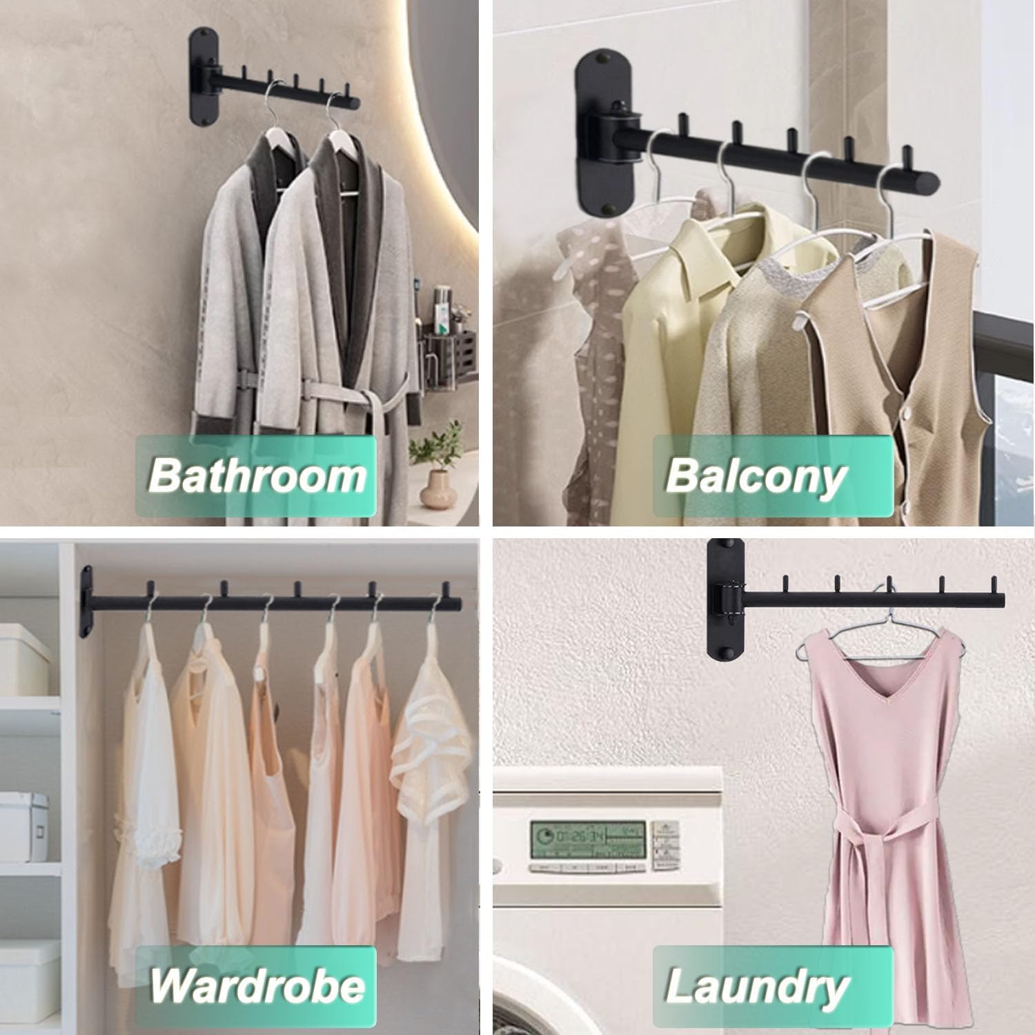 Votmores Folding Wall Mounted Clothes Hanger Rack with Swing Arm – 180° Foldable Stainless Steel Drying Rack