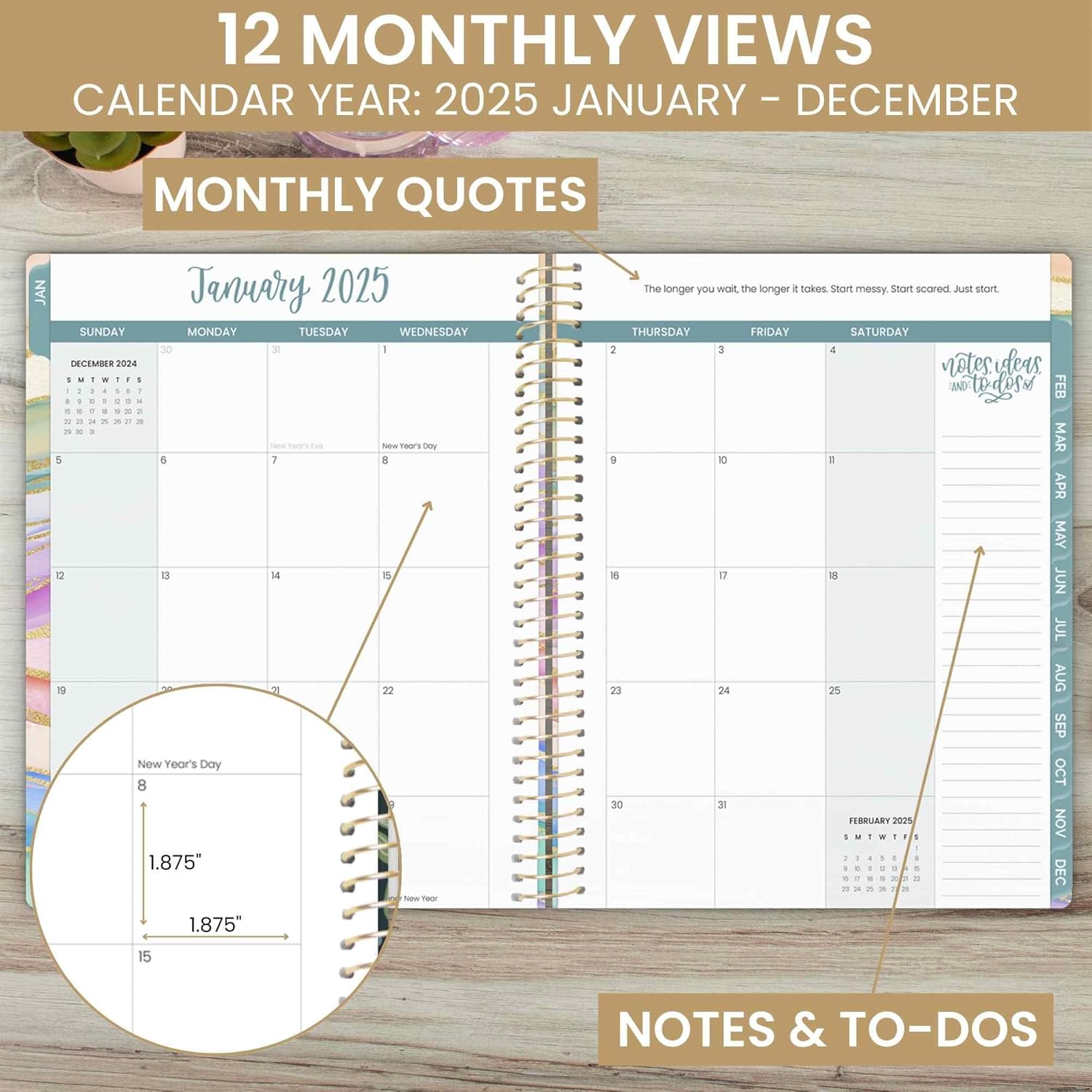 bloom daily planners 2025 Planner – 8.5" x 11" Calendar Year Day Planner (Jan 2025 – Dec 2025) – Weekly & Monthly Agenda Organizer with Stickers & Tabs – Watercolor Waves