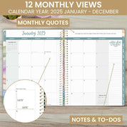 bloom daily planners 2025 Planner – 8.5" x 11" Calendar Year Day Planner (Jan 2025 – Dec 2025) – Weekly & Monthly Agenda Organizer with Stickers & Tabs – Watercolor Waves