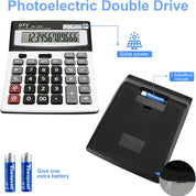 PXY 12-Digit Desk Calculator – Extra Large LCD Display, Big Buttons, Dual Power, Grey