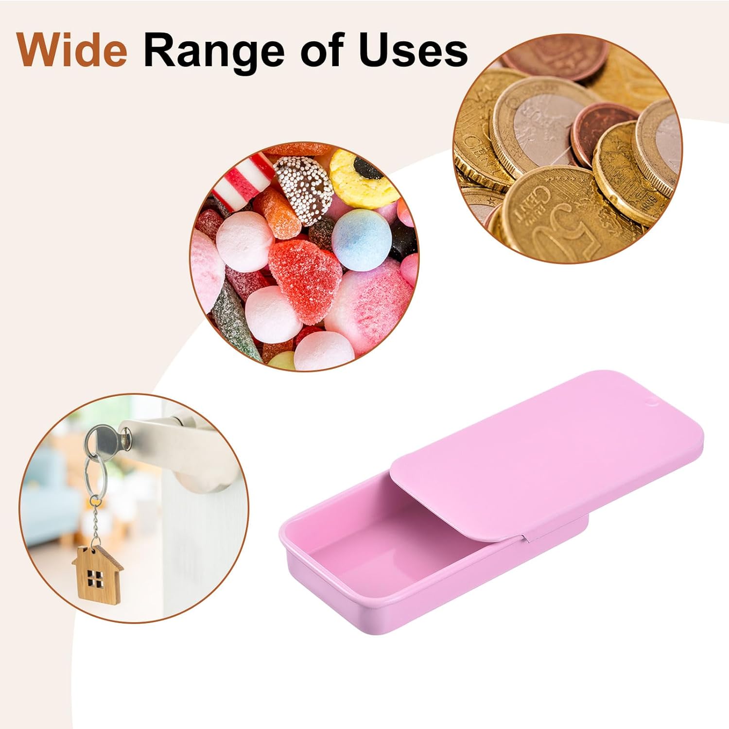 uxcell 4 Pcs Metal Tin Box Container – 2.4x1.3x0.4 Inch Slide Top Mini Storage Boxes for Candy, Cosmetics, Crafts (Pink)