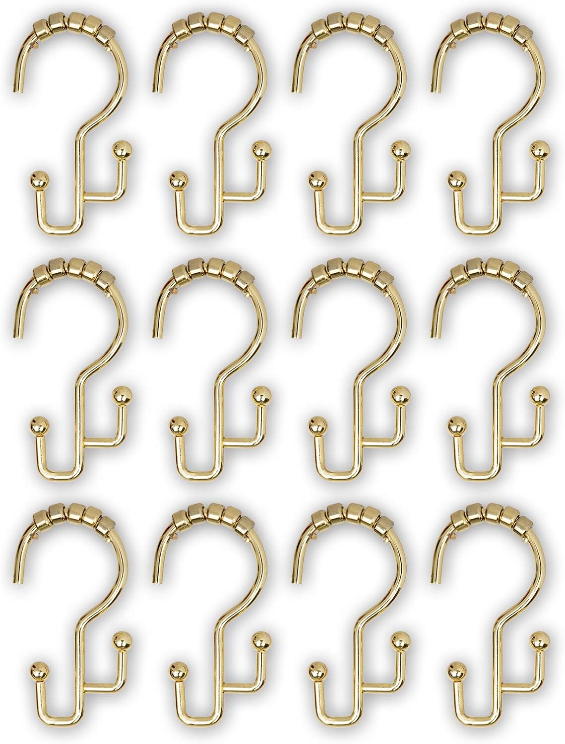 Utopia Alley Double Roller Shower Curtain Hooks – Set of 12 Metal Shower Curtain Rings for Bathroom – Gold