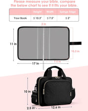 heouvo Bible Cover Case for Women – Includes No Bleed Highlighters, Pens, Tabs & Add-On Book Cover | Large Black Bible Bag with Shoulder Strap & Handles