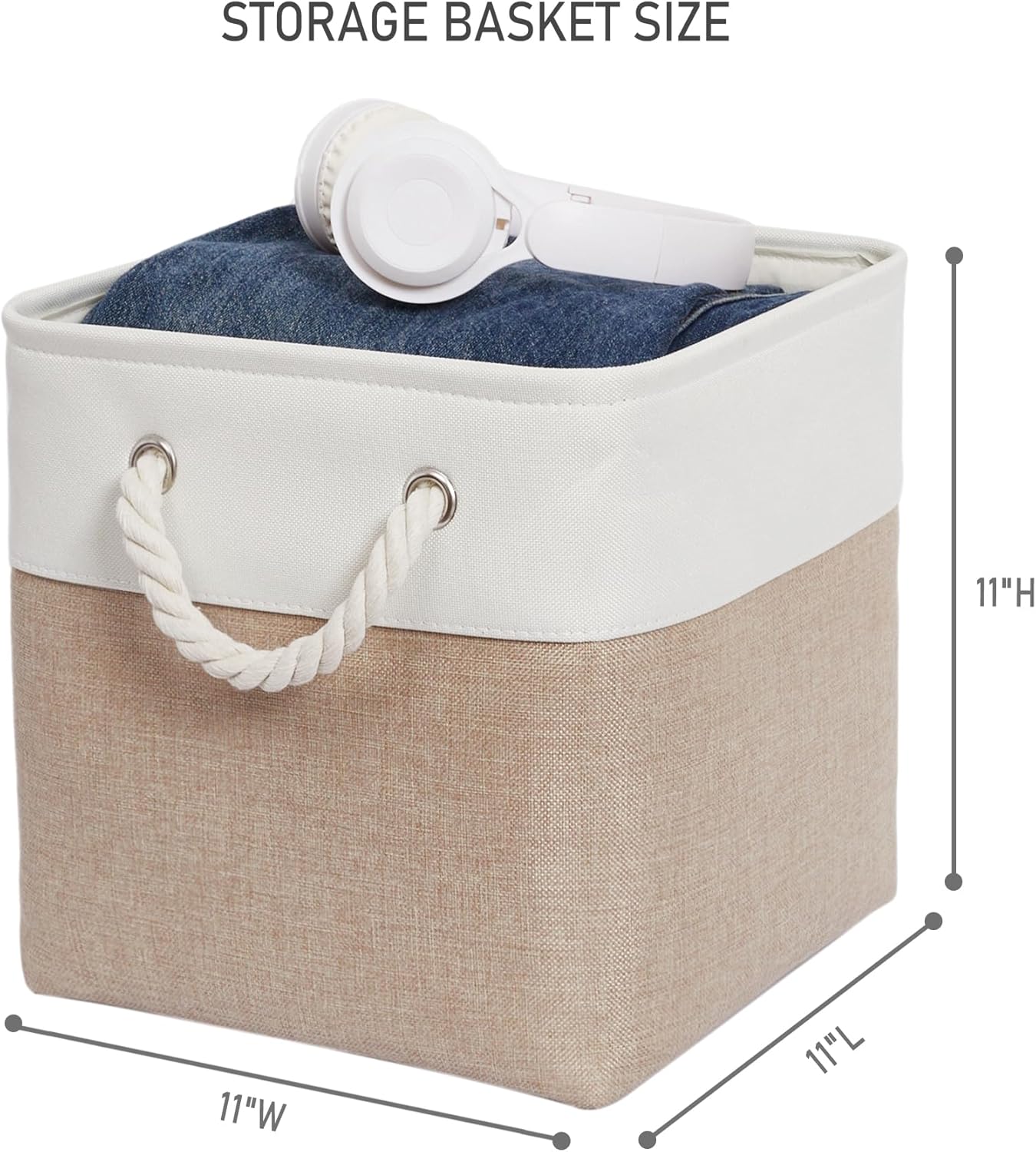 11 x 11 Inch Storage Cubes – 6-Pack Large Collapsible Fabric Storage Bins with Ropes – Foldable Organizer for Home, Office, Closet, Clothes & Toys
