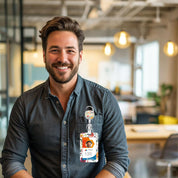 HEVITDA Badge Holder with Heavy Duty Retractable Reel – ID Card Case with Carabiner & Belt Clip – Watercolor Flower Design