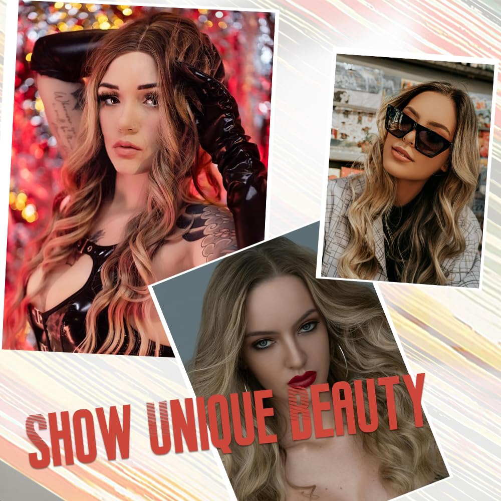 26" Long Wavy Curly Ombre Blonde Wig – Heat Resistant Synthetic Hair for Daily Wear & Party Use
