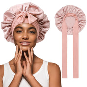 Satin Hair Bonnet with Wide Tie Band – Silk Sleeping Cap for Women & Girls, Light Pink