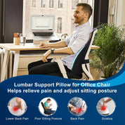 Lumbar Support Pillow – Memory Foam Back Cushion for Office & Gaming Chairs – Large Ergonomic Lower Back Support