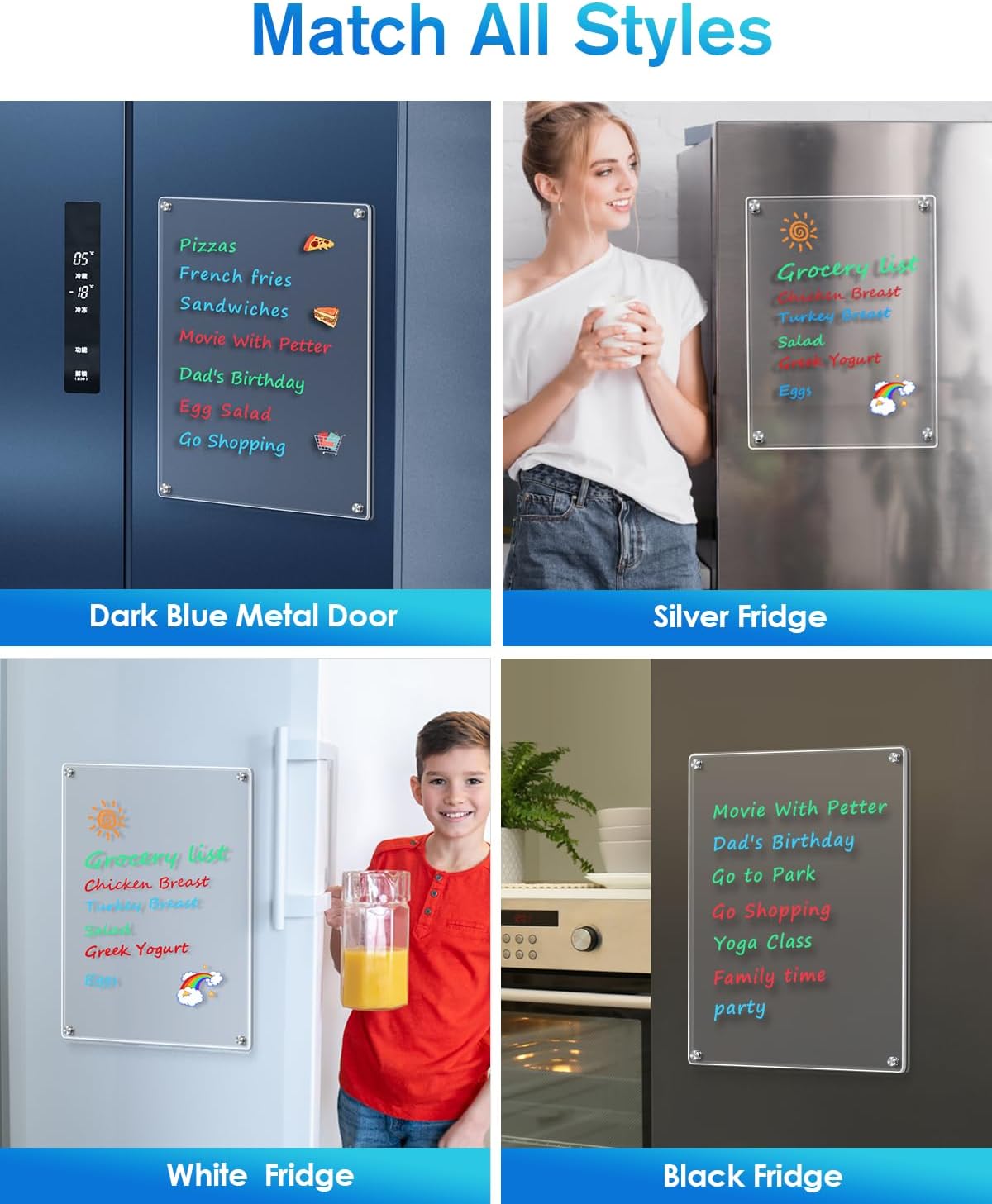 Small Magnetic Dry Erase Board for Refrigerator – 12" x 8" Clear Acrylic Whiteboard with 4 Markers & Cloth, Fridge Memo/Planner/Menu Board