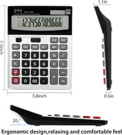 PXY 12-Digit Desk Calculator – Extra Large LCD Display, Big Buttons, Dual Power, Grey